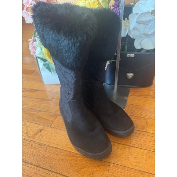 COACH Women's Black seude quilted C rabbit fur Talen Winter Boots 7M (bo1400 - Picture 2 of 9